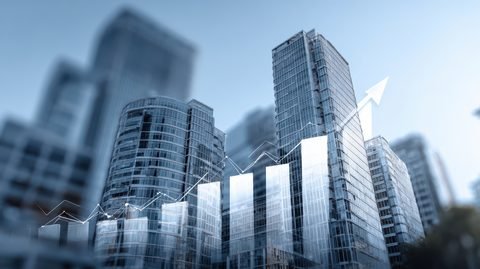 City business district at dusk, representing long-term financial planning.